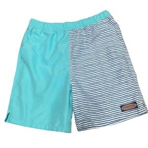 Vineyard Vines Boys Blue Stripe & Solid Colorblock Swim Trunks Size Large